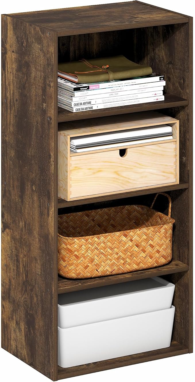 Furinno Basic Book Shelf, 4-Tier Bookcase with Open Shelf, Bookshelf, Cube Storage Organizer, 11 x 17 x 35, for Living Room, 