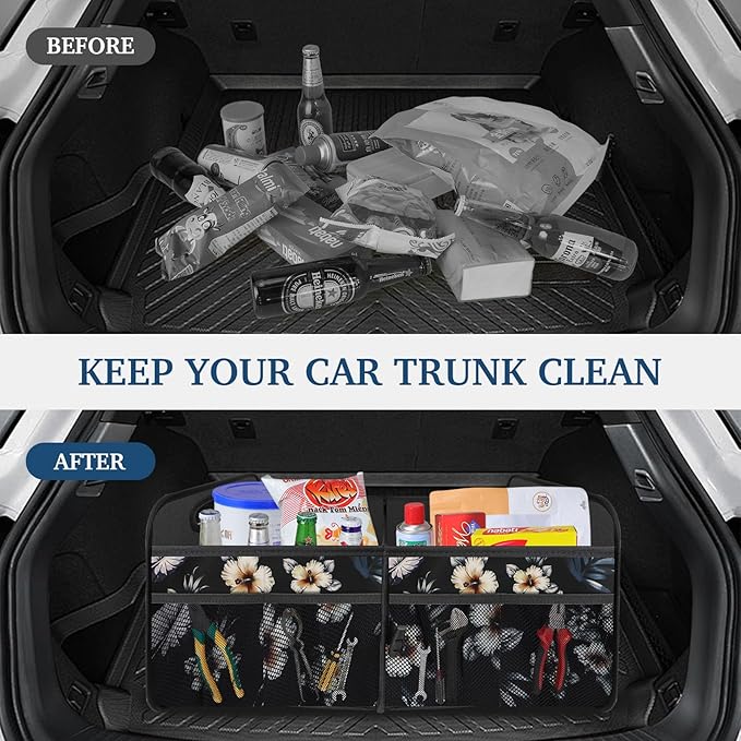 Femuar Car Trunk Organizer, Car Storage Organizer with Large Capacity Waterproof Collapsible Trunk Organizer for Car Suv/Jeep/Sedan