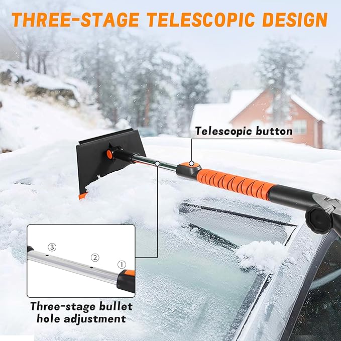 [Upgrade] 56" Large Ice Scrapers for Car Windshield, 90° Pivoting Snow Board, Snow Scraper with De-Icing Shovel, Extendable Length Settings, 180° Bendable Silicone Grip for for Truck, SUV, Auto