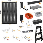 TORACK Metal Pegboard Wall Organizer System for Garage, 109PCS Kit with Pegboard Bins, Hooks, Peg Locks, Black Steel