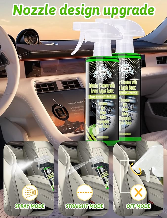 Kingvo Interior Car Cleaner, Car Seat Cleaner Cleaning Kit Carpet Shiny Stuff Deep Cleans Rubber Floor Mat Truck,Green Apple 