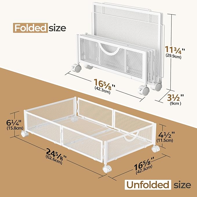 Yecaye Under Bed Storage with Wheels, 2 Pack Under Bed Shoe Storage Organizer Drawer, Tool-free Assembly Metal Underbed Stora