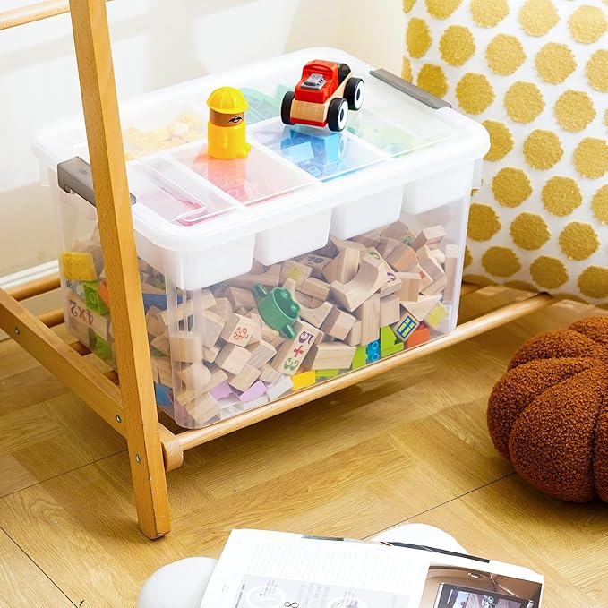 Citylife 32 QT Plastic Storage Box with Removable Tray Craft Organizers and Storage Clear Storage Container for Organizing Be