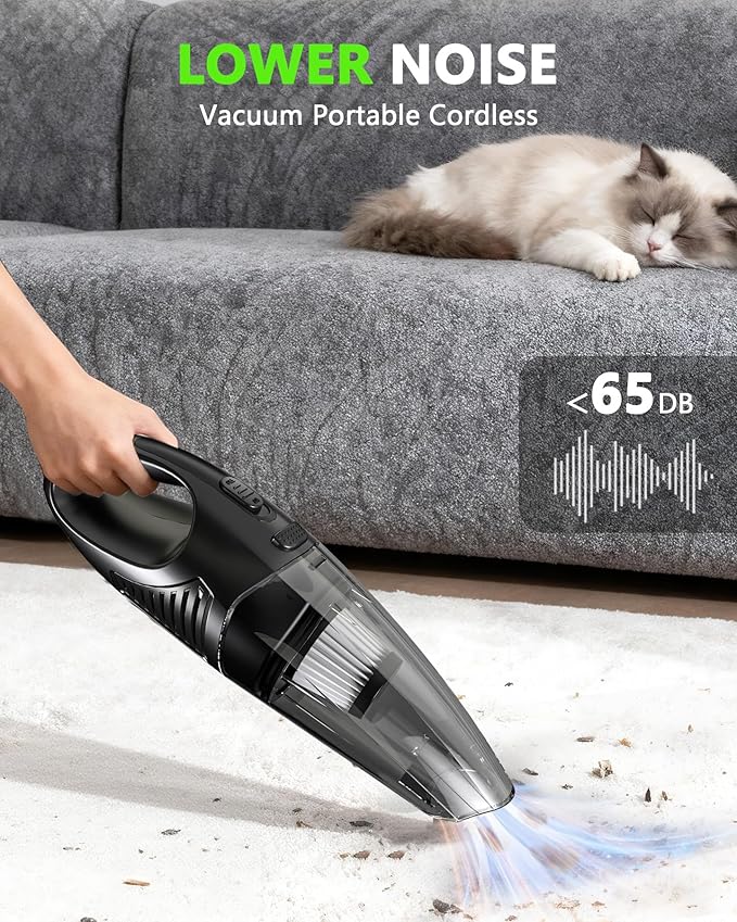 Handheld Vacuum Cordless, Rechargeable Car Vacuum Cleaner with Multiple Attachments, Portable Hand Held Vacuum Suction Power,