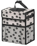 Corduroy Car Trash Can with Lid and Mesh Pockets - Leakproof Organizer,Multipurpose Waterproof Garbage Can/Trash Bin for Car(Black Floral-3 Gallons)