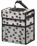 Corduroy Car Trash Can with Lid and Mesh Pockets - Leakproof Organizer,Multipurpose Waterproof Garbage Can/Trash Bin for Car(Black Floral-3 Gallons)