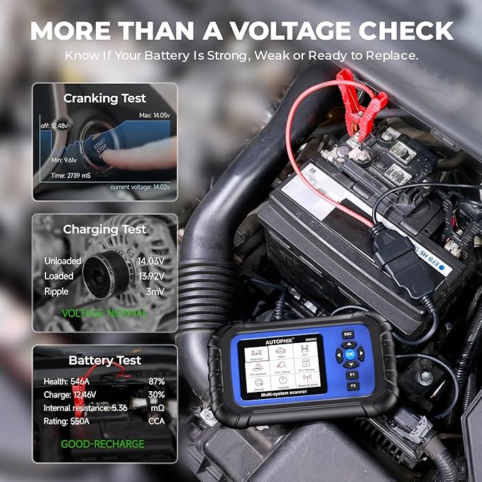 AUTOPHIX DM5900 OBD2 Scanner Diagnostic Tool for Engine, ABS, SRS, and Transmission, 12V Battery Health Test with Direct