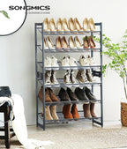 SONGMICS Shoe Rack, 6-Tier Shoe Organizer, Metal Rack for Garage, Set of 2, 3-Tier Stackable Shelf, with Adjustable Flat or A