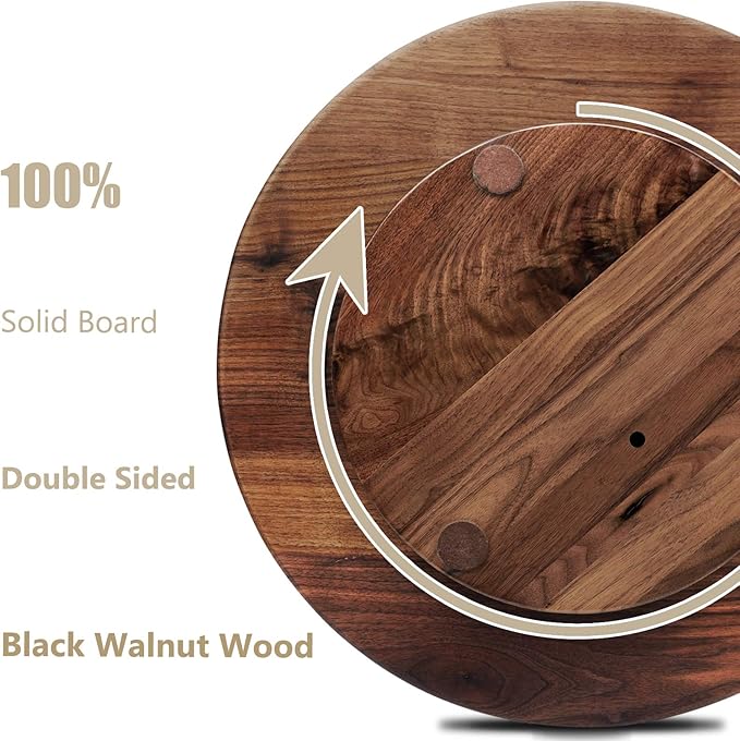 15 Inches Black Walnut Wood Lazy Susan, Solid Wooden Round Kitchen Turntable Rotating Tray