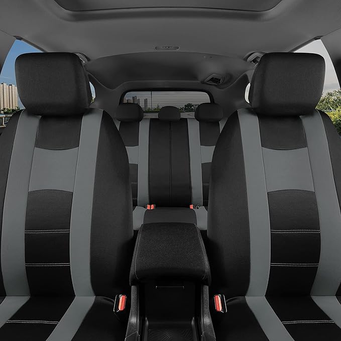 BDK carXS Seat Covers for Cars, Light Gray Two-Tone Car Seat Covers with Matching Back Seat Cover, Made to Fit Most Auto Truc