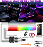 KENANEK 55.12inch Acrylic LED Lights for Car– 8 Dreamcolor Interior Car LED Strip Light, APP/Remote/Control Box, Music Sync, Dual USB Cigarette Lighter, Universal Fit for Car/SUV/Truck