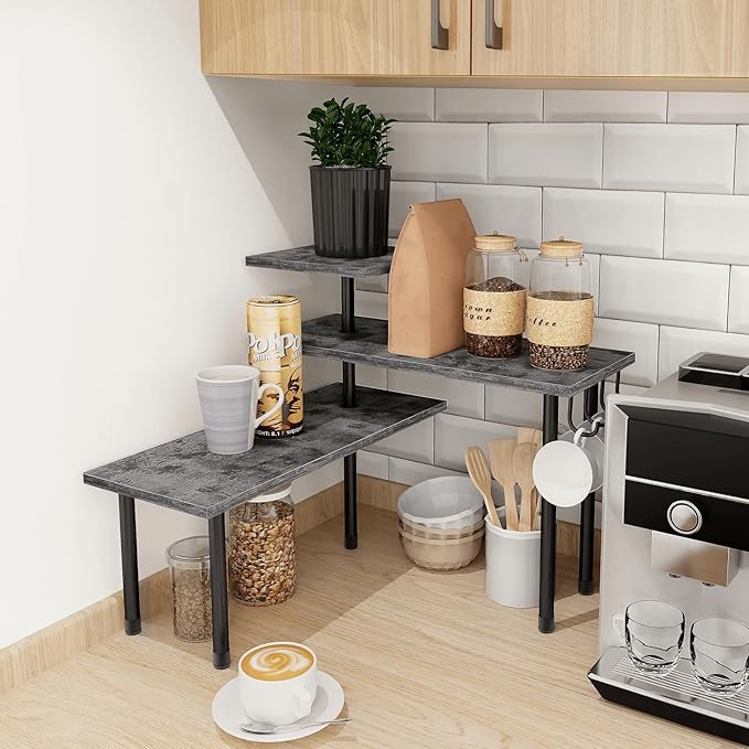Homode Kitchen Countertop Organizer, 3 Tier Corner Shelf Bathroom Counter Organizer, Wooden Counter Shelf Stand Space Saver, 