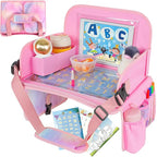 MENZOKE Kids Travel Tray, Car Seat Table Tray, Road Trip Essentials with Educational Drawing Board, Tablet Holder & Cooler Cu