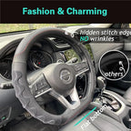 PINCTROT D Shaped 14.5-15 Inch Steering Wheel Cover Great Grip with 3D Honeycomb Anti-Slip Design, Flat Bottom 14.5-15 Inch (Black/Red Stitch)