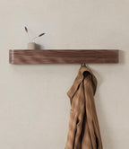 Kazai. Wall-Mounted Coat Rack 'Toke' - Modern Design with Hidden Wall Hooks - Solid Wood Veneer Panel Hanger - Walnut