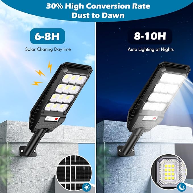 VUAA 4 Pack Solar Street Lights Outdoor Waterproof, 6500K 6000LM LED Street Light Dusk to Dawn,Solar Motion Sensor Lights Out