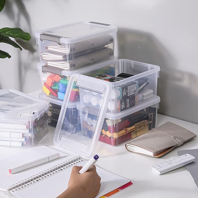 Anywish Small Storage Bins with Lids 3.2 QT Plastic Storage Containers for Organizing Stackable Clear Storage Boxes,Clear Whi