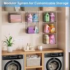 3-Pack Extra-Tall 13.6'' Hanging Laundry Basket Organizer, Foldable Wire Shelf with 360° Rotating Hooks & Reinforced Height -