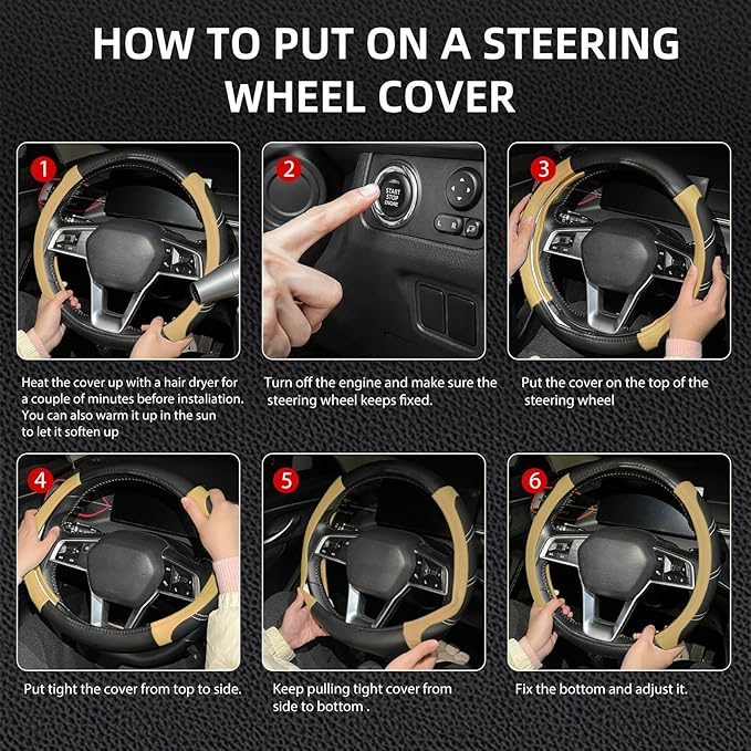 NBTEPEM Customized Auto Car Steering Wheel Cover for Honda Accord, Civic, CR-V, HR-V, Pilot, Microfiber Leather Sport Steerin