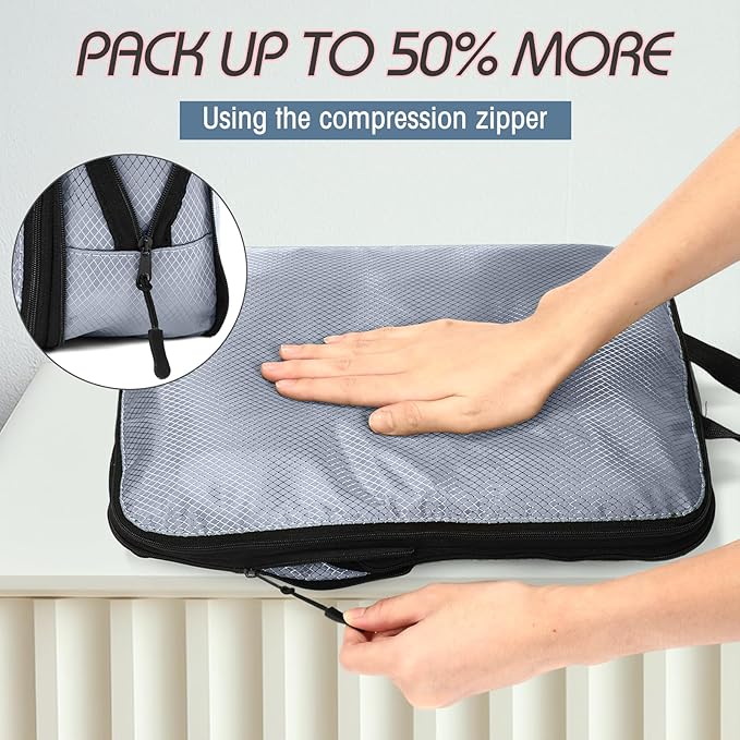 5 Pack Compression Packing Cubes for Travel Space Saving Cubes Luggage Organizer for Suitcase(Morandi,L)