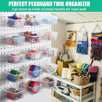 Unittype 16 Set Clear Peg Board Baskets and Bins Pegboard Baskets Organizer Accessories Peg Board Bins with Hooks Sticker Lab