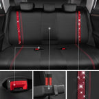 CAR Pass Bling Car Seat Covers Full Set, Shining Rhinestone Diamond Waterproof Faux Leather, Rear with Zipper, Universal Fit Automotive Glitter Crystal Sparkle Strips for Women Girl, Black Red
