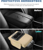 Car Armrest Storage Box,Car Accessories Console Organizers and Storage,Universal Waterproof Leather Console Cover with Cup Holder and Phone Holder,Suitable for Most Cars (Normal, Beige)