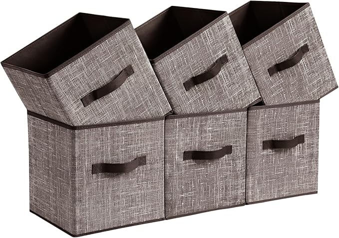 SONGMICS Storage Cubes, 11-Inch Non-Woven Fabric Bins with Double Handles, Set of 6, Closet Organizers for Shelves, Foldable,