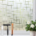 HIDBEA Window Privacy Film, Decorative Staic Cling Frosting Film, Heat Control UV Blocking Non-Adhesive Window Sticker for Home, Cross Pattern,29.5 X 78.7 Inches
