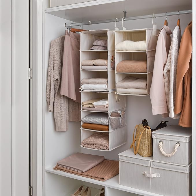 StorageWorks 6-Shelf Closet Organizers, Two 3-Shelf Separable Hanging Shelves for Closet, 12" D x 12" W x 48 ¼"H, Mixing of B