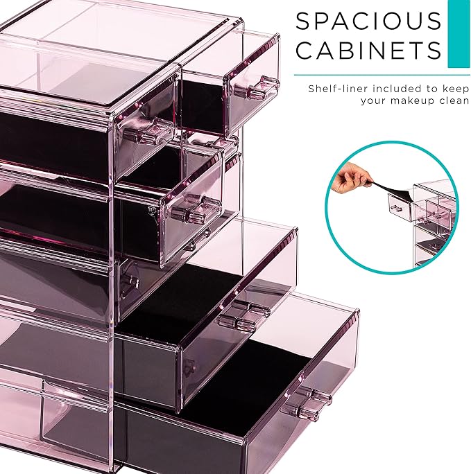 Sorbus Acrylic Makeup Organizer Set, 7-Drawer Vanity & Countertop Cosmetic Storage with Small & Wide Drawers, Purple Makeup S