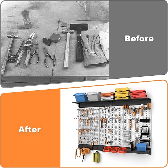 WALMANN 113 PCS Pegboard Wall Tool Organizer Kit with Pegboard Hooks, Bins, Pegboard Tools Storage System for Garage, Modular