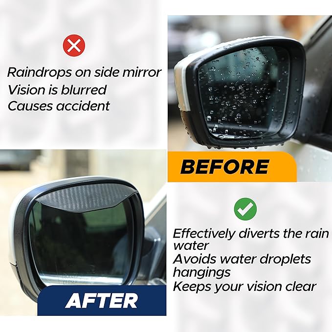 EcoNour Blind Spot Car Mirror (2 Pack) | Wide Angle for 3x Larger View | Universal Car Rear View Mirror with Rain Guard | Side Blind Spot with Adjustable Stick for Cars, SUVs, and Trucks