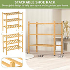 ROMGUAR CRAFT 3-Tier Bamboo Small Shoe Rack, Free Standing Wood Shoe Shelf Storage Organizer for Closet Entryway Stackable (N