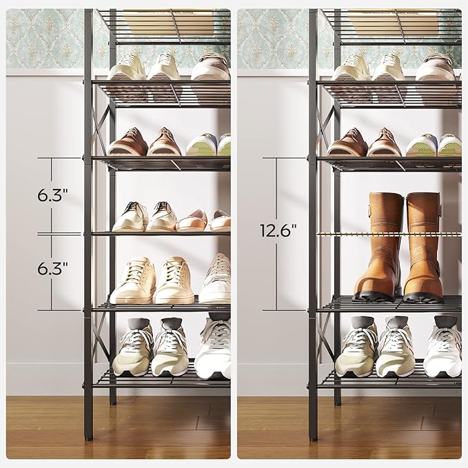 YATINEY 6-Tier Shoe Rack, Shoe Storage Organizer for Closet, Free Standing Shoe Organizer with Metal Mesh Shelves, 24 Pairs o