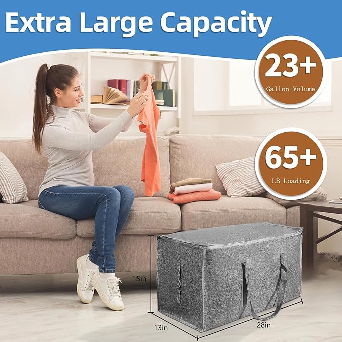 16 Pack-Extra Large Heavy Duty Moving Bags - Waterproof Storage Totes with Handles & Zippers, Foldable for College Dorm, Stor
