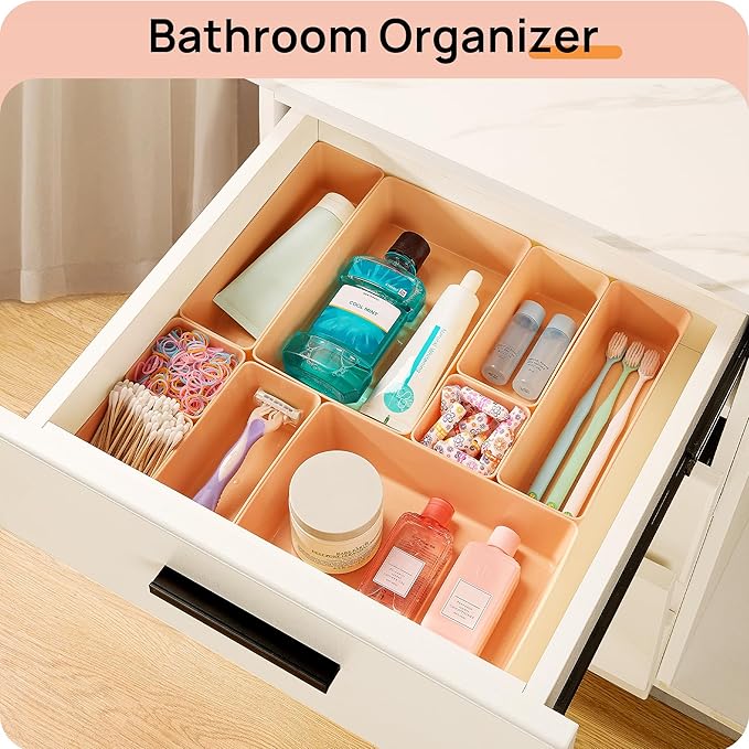 Vtopmart 25 PCS Plastic Drawer Organizers Set, 4-Size Versatile Bathroom and Vanity Drawer Organizer Trays, Storage Bins for 