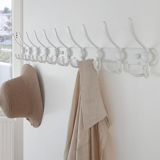Dseap Coat Rack Wall Mount - 38” Long 10-Tri-Hooks Heavy Duty Coat Hanger Rail Wall Hooks for Hanging Coats Hats Clothing Clo