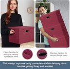 Graciadeco Large 17" 36 Quart Collapsible Stackable Storage Bins with Lids, 3 Packs Bright Red Linen Fabric Closet Boxes with