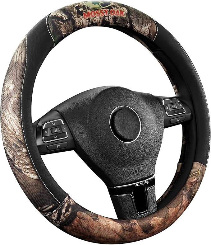 Mossy Oak Full Camo Steering Wheel Cover - Made from Premium Leather, Universal Fit for 14 1/2 to 15 inches - Official Licens