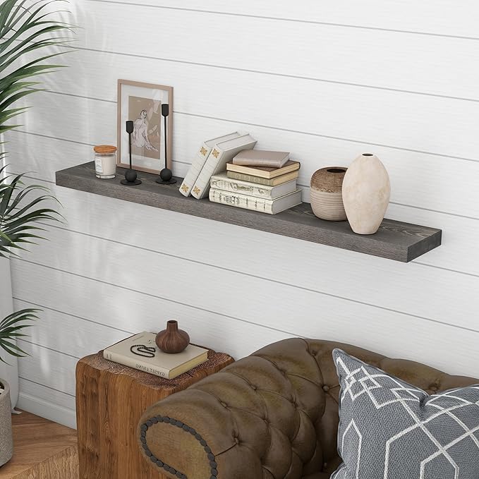 Marsmiles Floating Shelves for Wall - 55 Inch Rustic Grey Wood Floating Shelves Set of 1-55 Inch Wide x 7.7 Inch Deep x 1.6 I