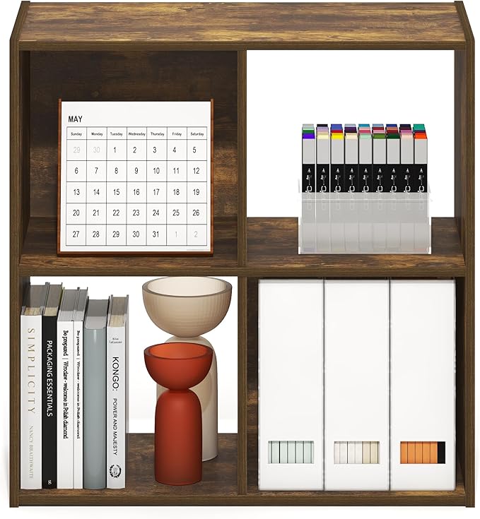 Furinno PELLI Book Shelf, 4 Cube Bookshelf with Open Back & Closed Back Cubes, 2 x 2 Storage Organizer Cabinet, 11.6 x 24.2 x