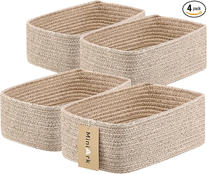 MiniArk Small Storage Baskets for Organizing | Closet Organizer Bins | Shelf Toy Basket | Woven Rope Baskets | Cube Decorativ
