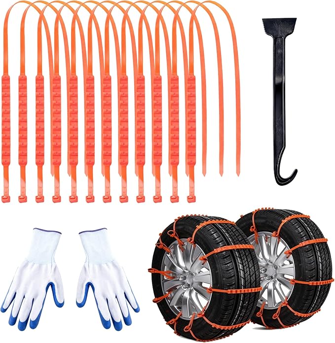 JINGKE 12 Pcs Reusable Snow Chains，Universal Emergency Adjustable Anti-skid Tire Chains Fit for Universal Winter Car Truck SU