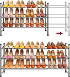 Tajsoon Expandable Shoe Rack for Closet 3 Tier, 28“-41“Adjustable & Stackable Shoe Shelf Storage, Metal Shoe Rack Organizer f