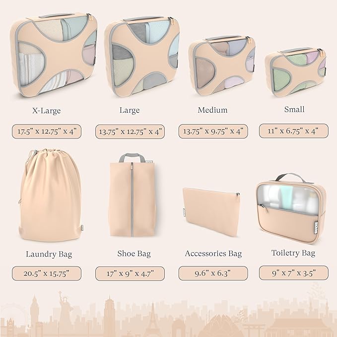 Shacke Packing Cubes for Travel 8 Set - Premium Luggage Organizer Bags - Versatile Travel Organizer for Women and Men - Optim