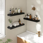 24 Inch Floating Shelves | 6.5 Inch Deep Black Floating Shelves Set of 2 | 24" W x 6.5" D Rustic Black Wood Wall Shelves with