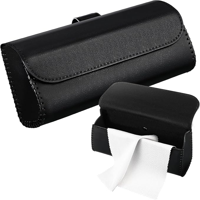 Frienda 2 Pieces Sunglasses Holder for Car Sun Visor, Eyeglasses Visor Organizer Storage Case with 2 Pcs Cleaning Cloths Automotive Interior Accessories