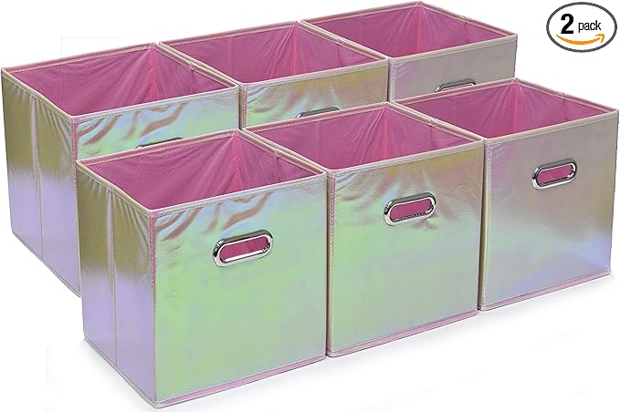 Handy Laundry 6-Pack Foldable Cube Storage Bins – Decorative Collapsible Organizer for Shelves, Closets, Underbed, Clothes, o