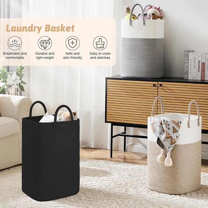 Artfeel Laundry Basket,Woven Cotton Rope Laundry Hamper,100L Versatile Storage for Dirty Clothes,Baby Toys,and Blankets in Ba
